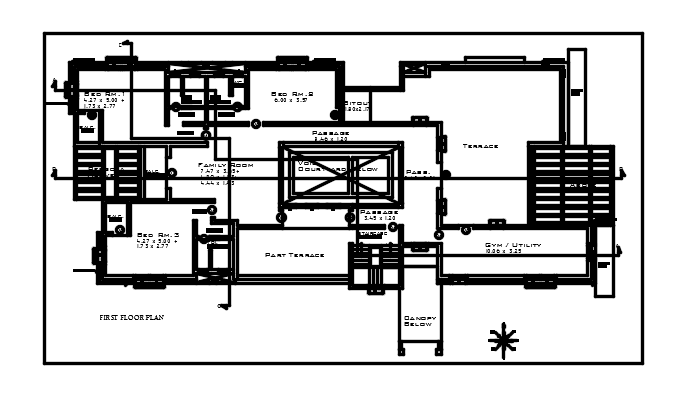 34x15m first floor house plan AutoCAD drawing
