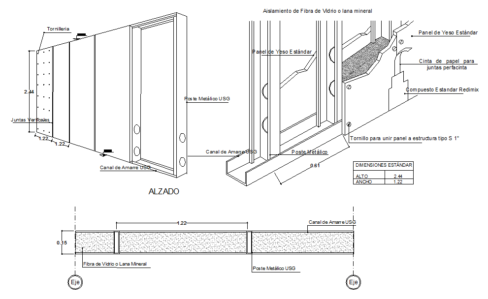 AutoCAD Rock Wall Detail Drawing with Gypsum Board and Metal Studs