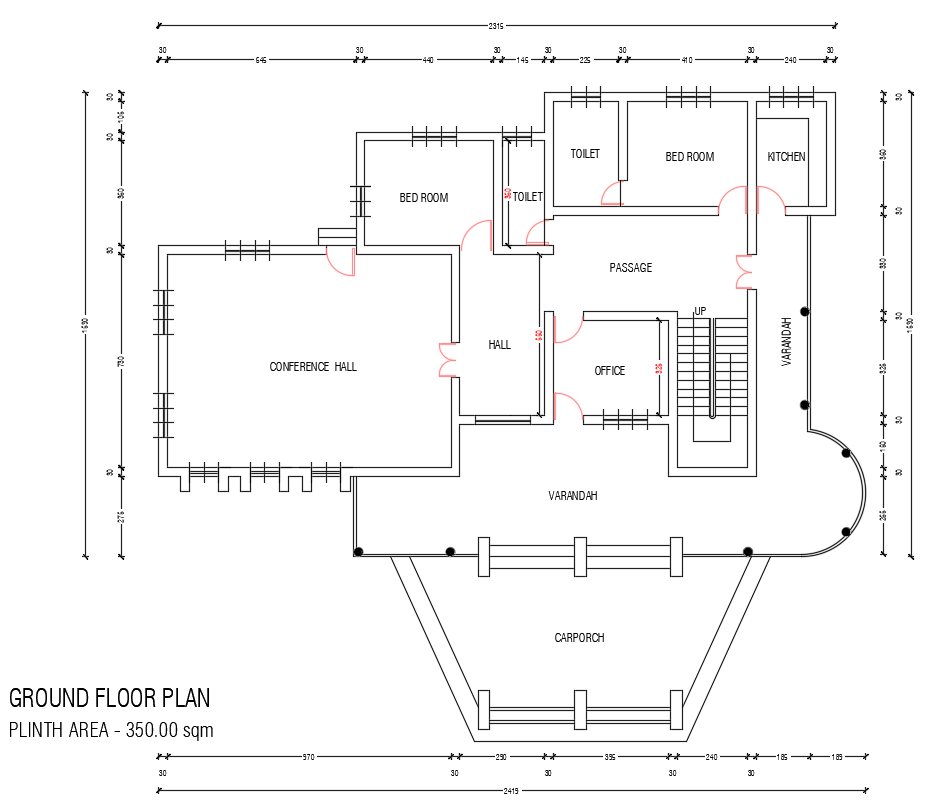 350 Square Meter House Ground Floor Plan AutoCAD Drawing DWG File