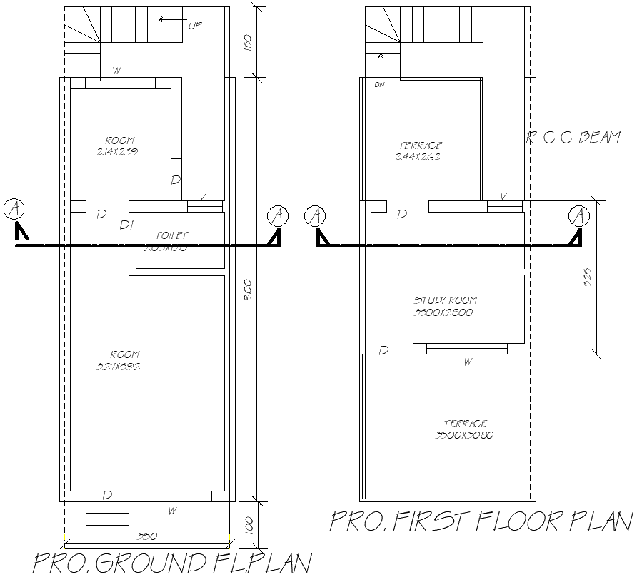 3.50mx9m House Layout Plan with Ground & First Floors DWG File