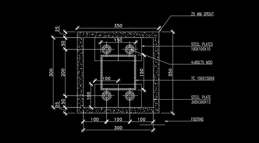 350x300cm footing plan is given in this drawing model