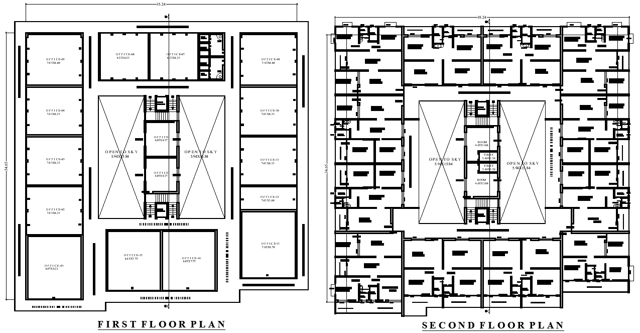 35.24m x 34.65m Commercial & Residential Layout with Office & House Plans | AutoCAD DWG File