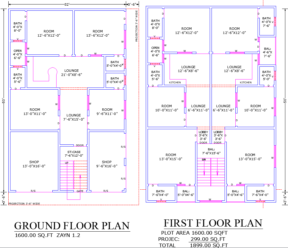 Residential commercial mixed-use AutoCAD File 35x53 plan