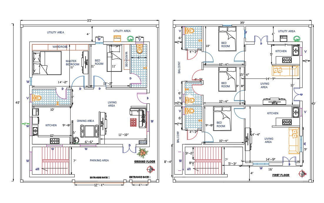 35 X 45 Feet House Plan AutoCAD Drawing Download DWG File