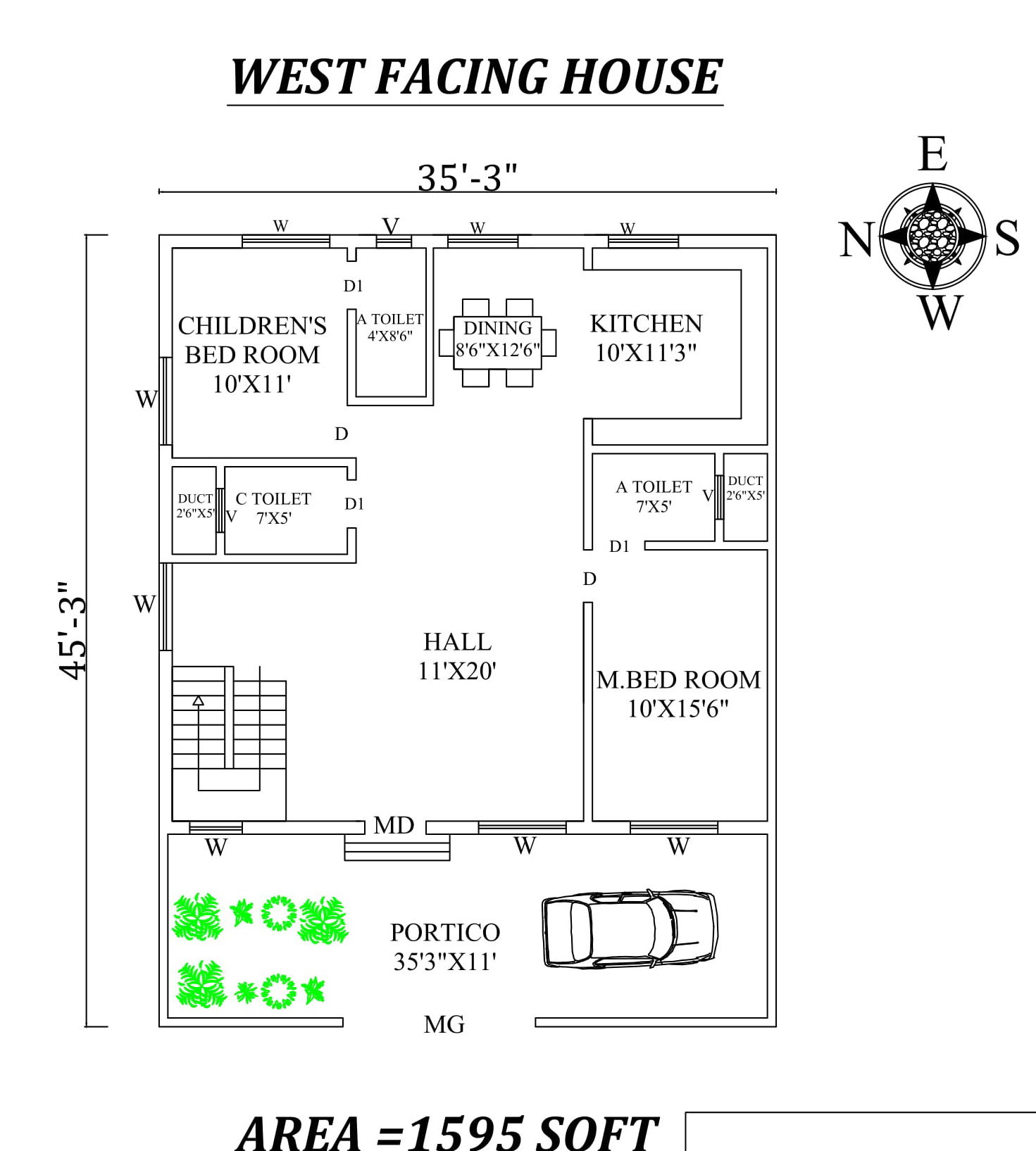 Marvelous 2BHK West-Facing House Plan 35x45 DWG PDF Vastu Design