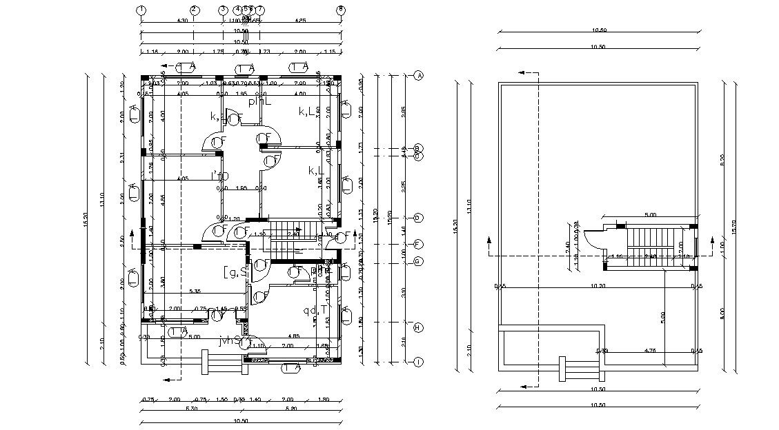 35' X 50' Duplex Bungalow Layout AutoCAD Floor Plan