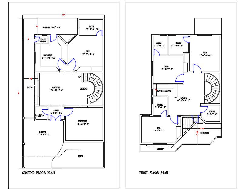 35X64 Ft House Layout Plan Drawing AutoCAD File