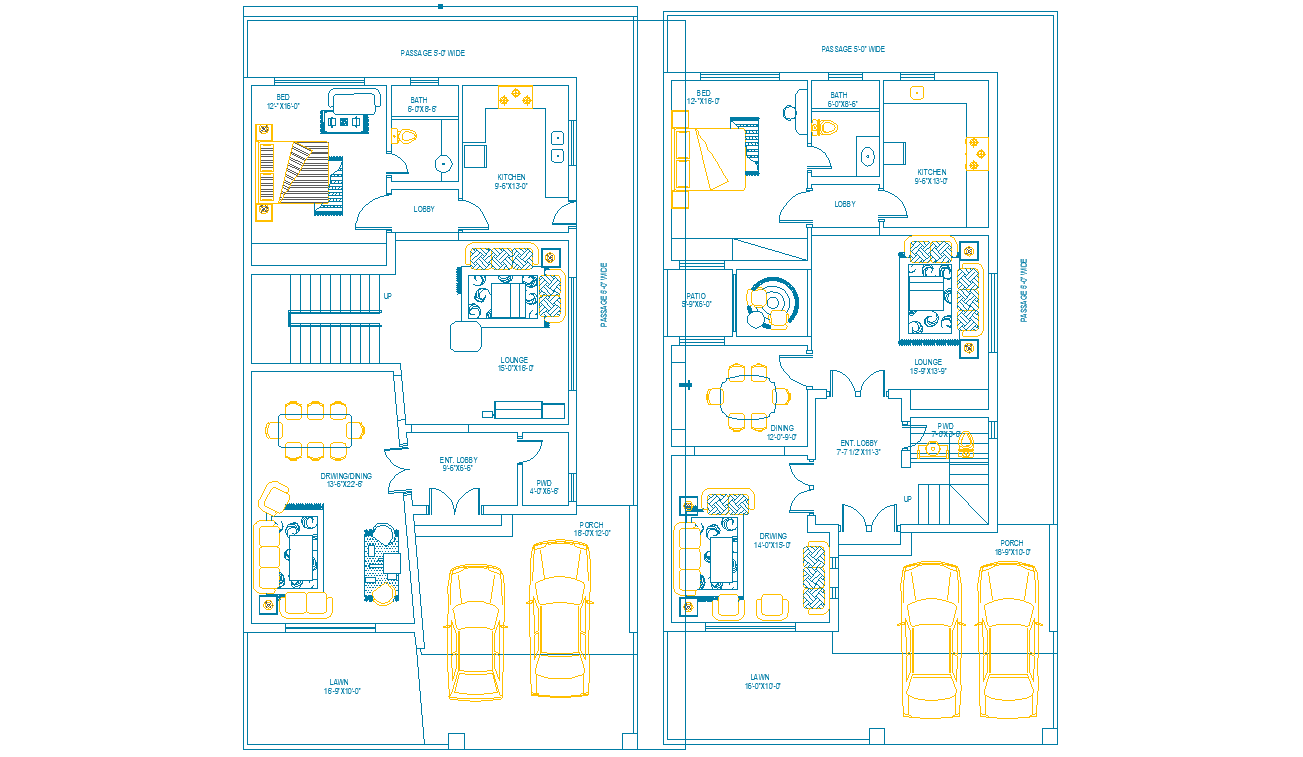 35' X65' 2 Different types of single BHK House plan AutoCAD DWG file.Download the Autocad file.