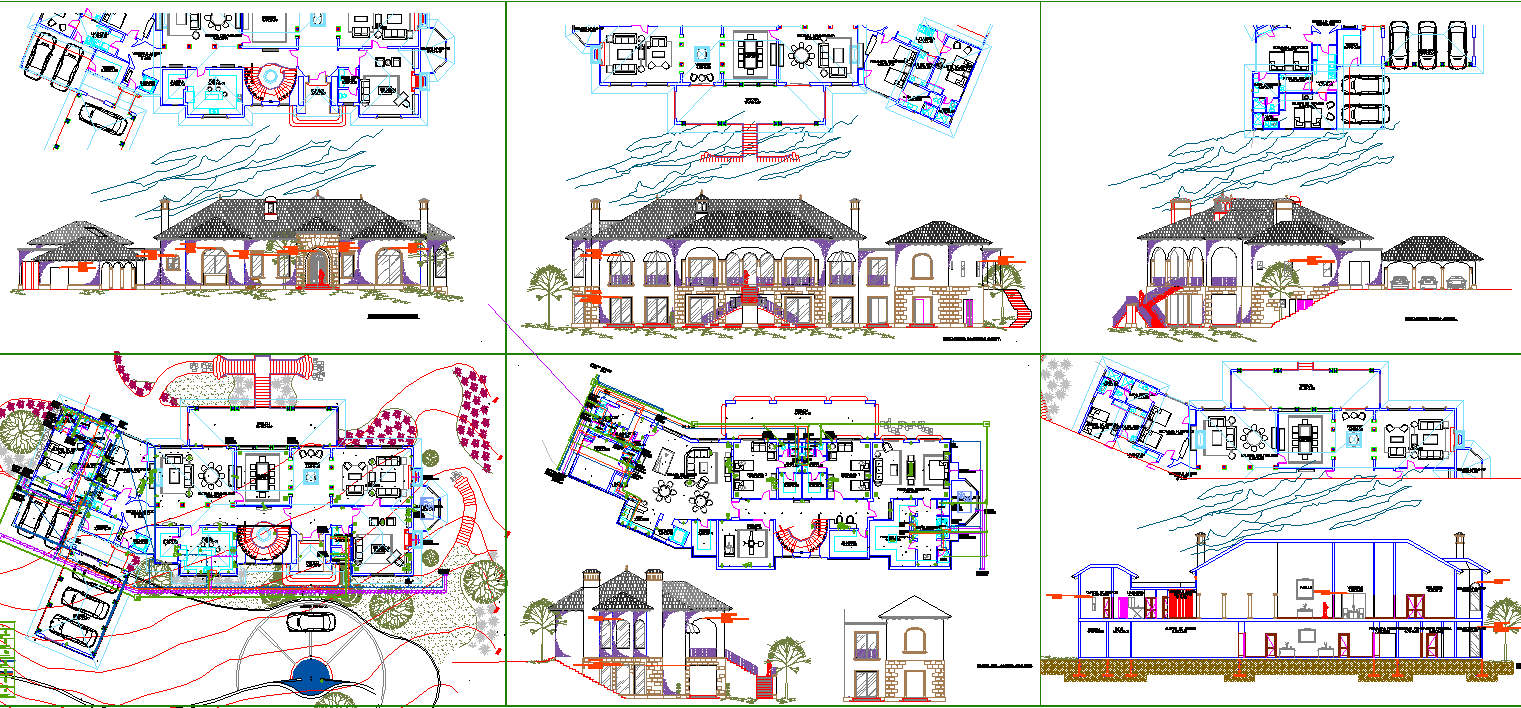 Residential House Floor Plans and Elevation CAD Drawing Download