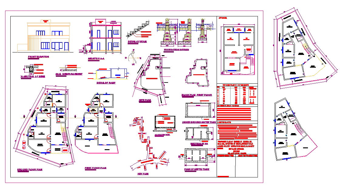 Residential Building AutoCAD with Floor Plans and Elevation Details