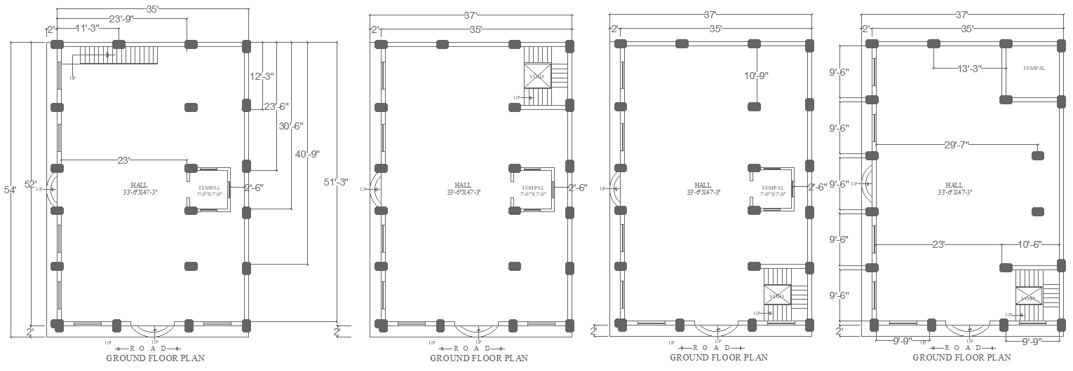 35ft x 52ft Different Ground Floor Temple Layout Plan - AutoCAD DWG File