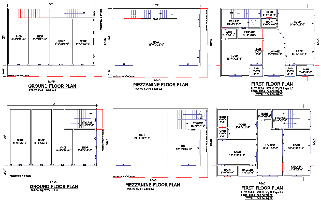 35x23 House Floor Plan with 2 Layouts in AutoCAD DWG File
