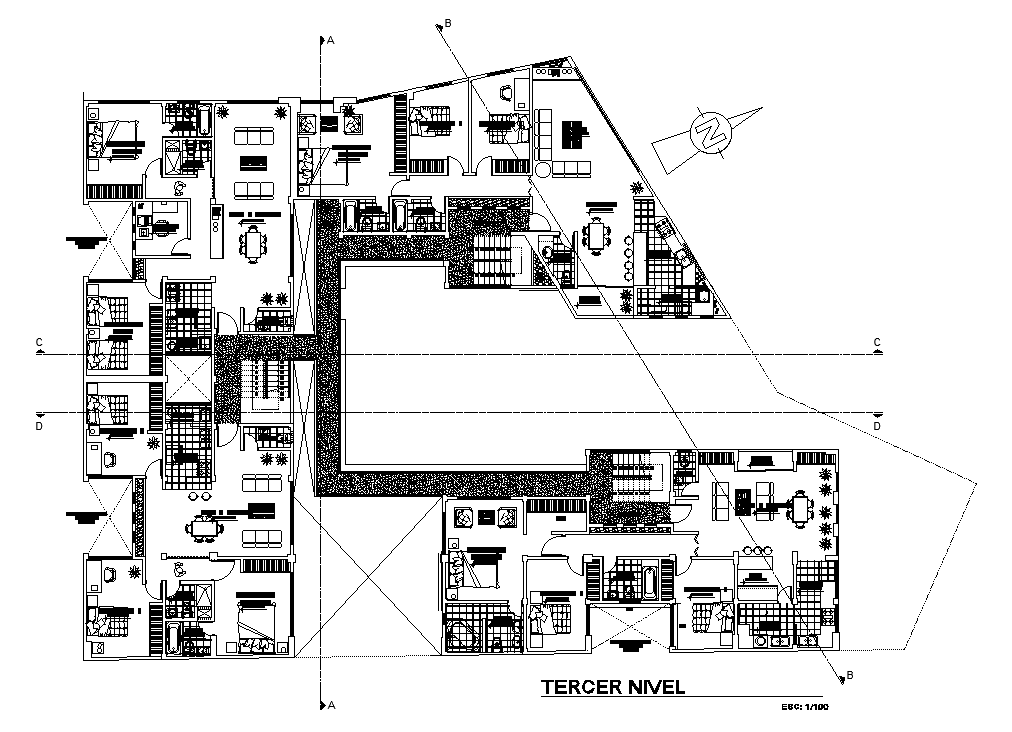 35x27m third floor house plan is given in this AutoCAD drawing model. Download now.