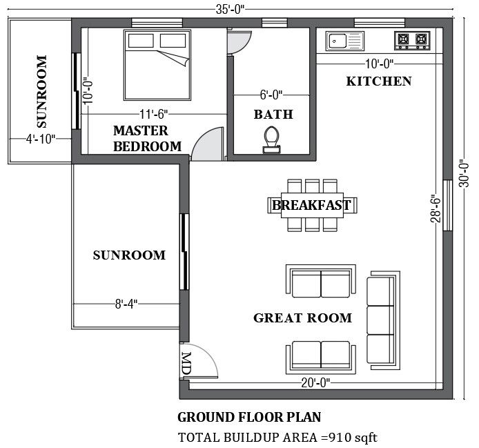 35'x30' house design as per vastu shastra is given in this FREE 2D Autocad drawing file. Download now.