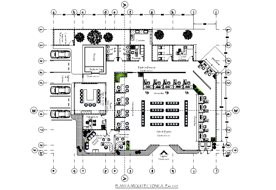 35’x58’ ground floor office plan is given in this Autocad drawing file.Download now.