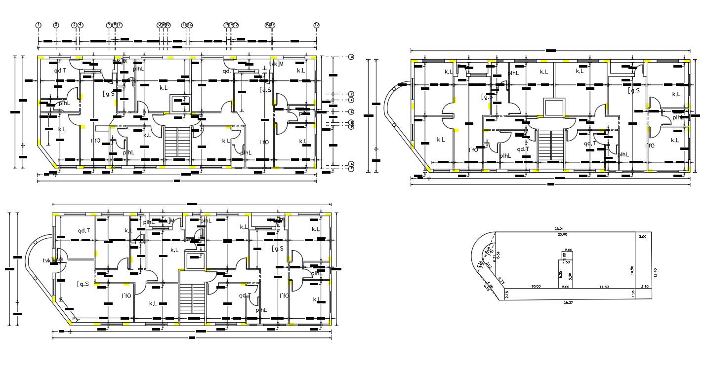 3600 SQFT 3 BHK Apartment Plan Design AutoCAD Drawing