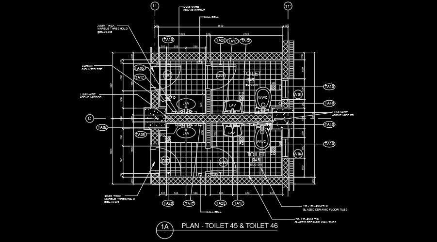 3600x4000mm toilet plan AutoCAD drawing model is given