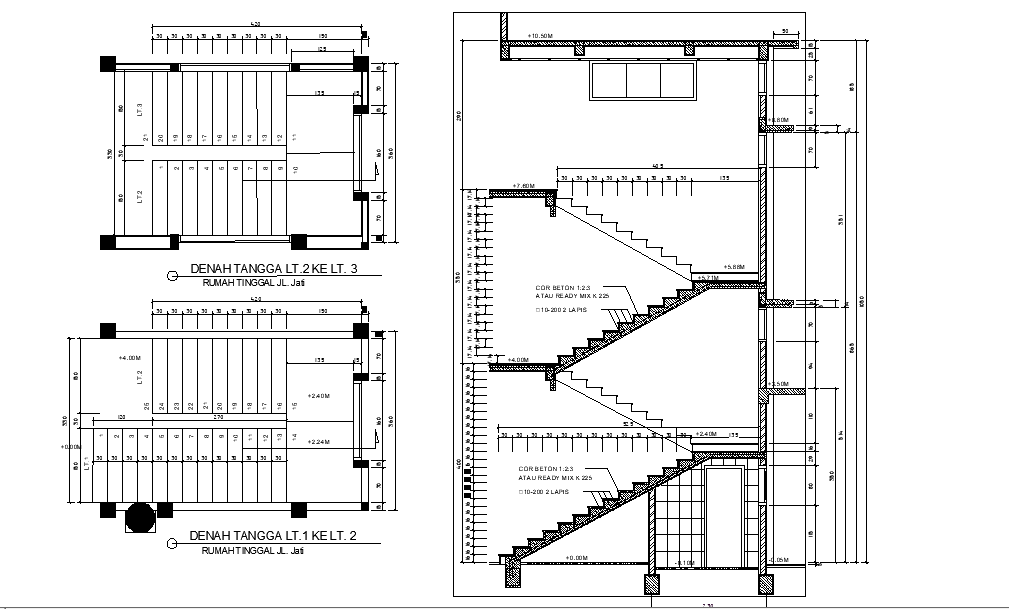 360x430 CM Stair Plan, Section And Elevation AutoCAD File