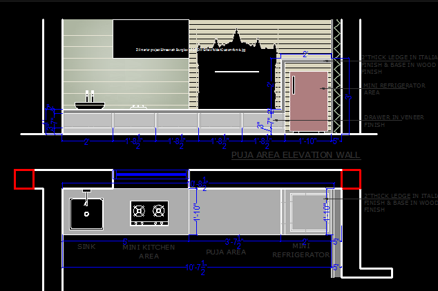 Kitchen AutoCAD 2D Drawing with Interior Details in DWG Format