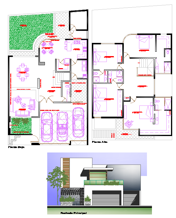 Modern Family House AutoCAD DWG Plan with Elevation and Layout
