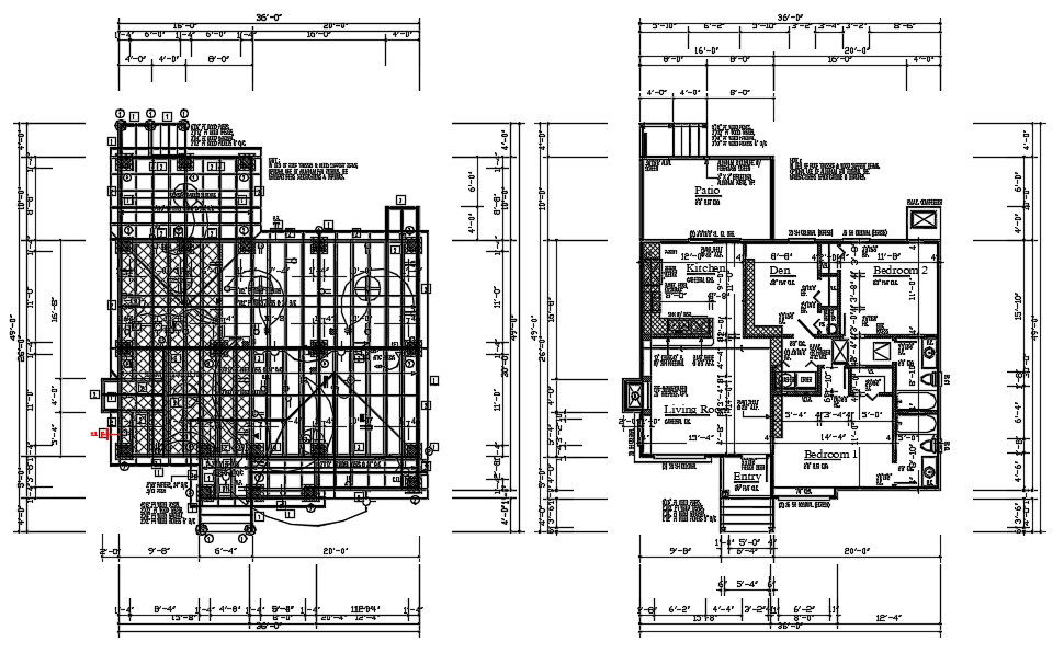 36'X50' House 2 BHK Plan CAD Drawing DWG File