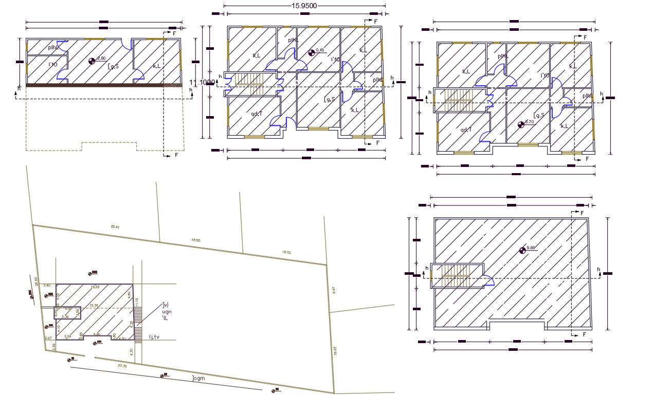 36 X 52 Feet 3 BHK Multifamily House Plan CAD File