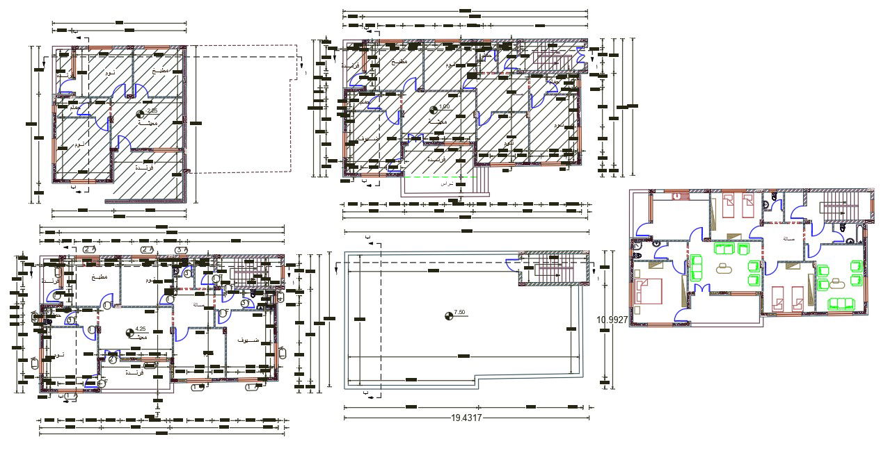 36 X 63 Feet House Furniture Layout Plan DWG File