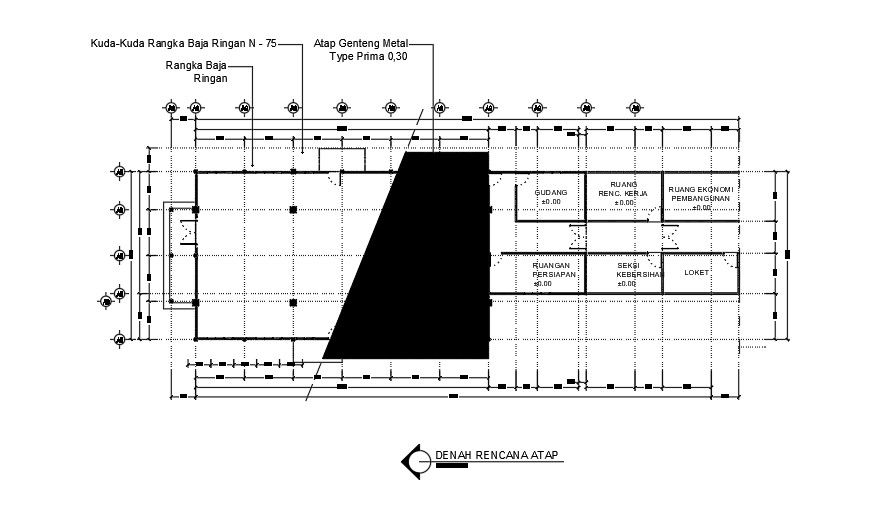 36x11m ware house roof plan is given in this CAD file