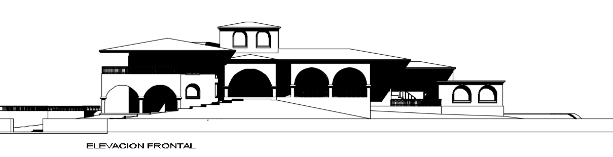 36x13m house building front elevation cad drawing