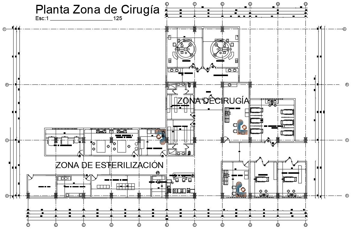 36x22m Surgery area plan is given in this AutoCAD drawing file. Download now.