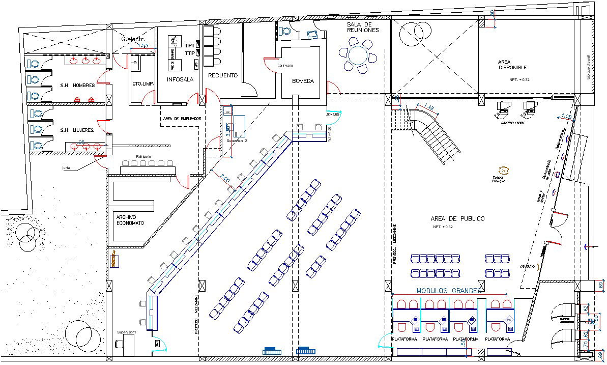 36x22m office room 2d plan AutoCAD drawing is given in this file
