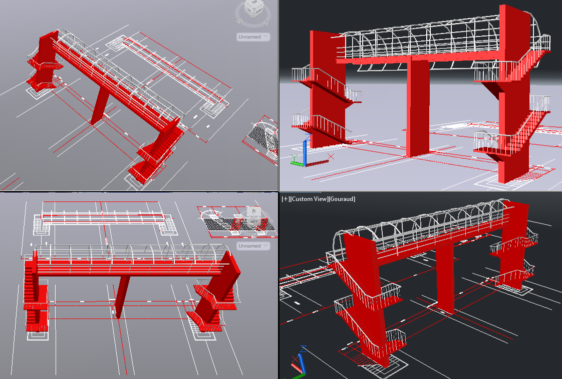 3D Foot Bridge CAD Drawing with Detailed Rendered View Download