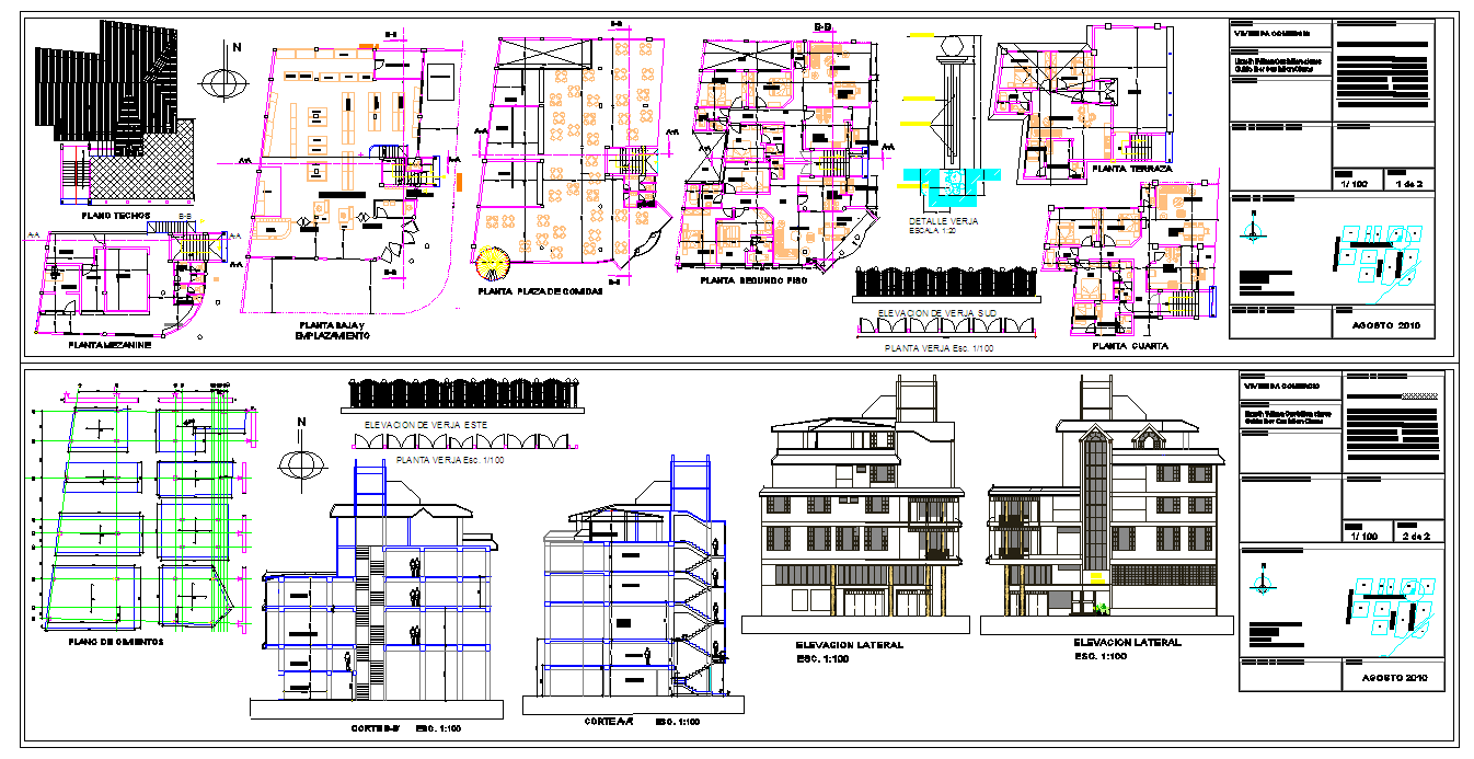 Multi Level Residential Commercial Building DWG with Full Plans