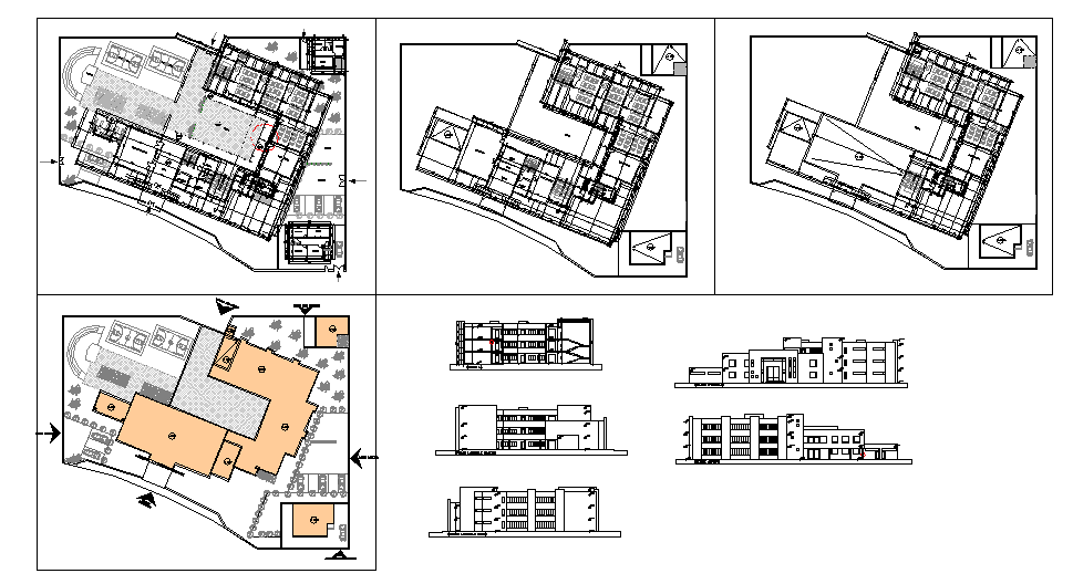Architecture School design with site plan sections elevations