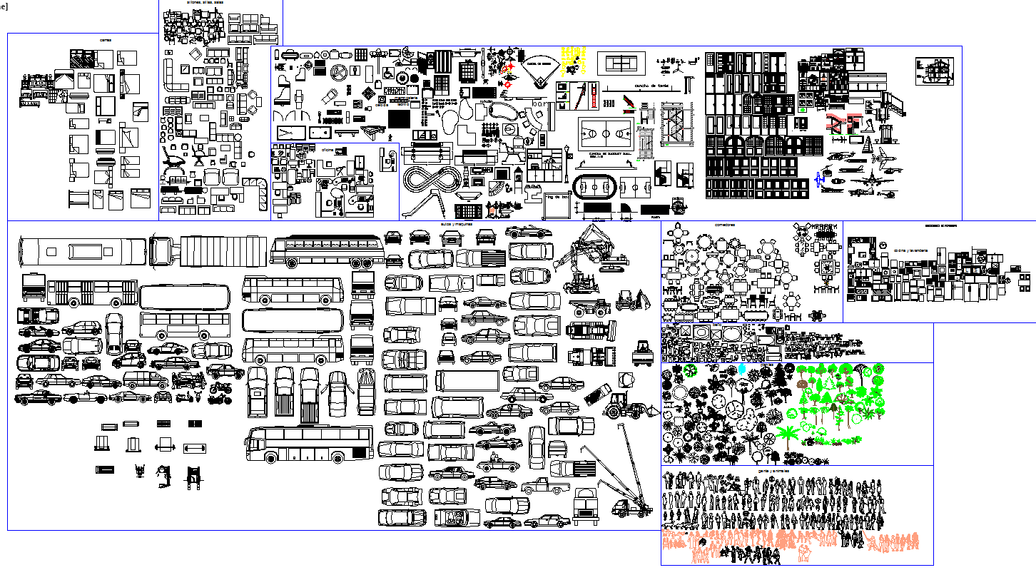 Comprehensive 2D CAD Blocks Library with Furniture and Vehicles