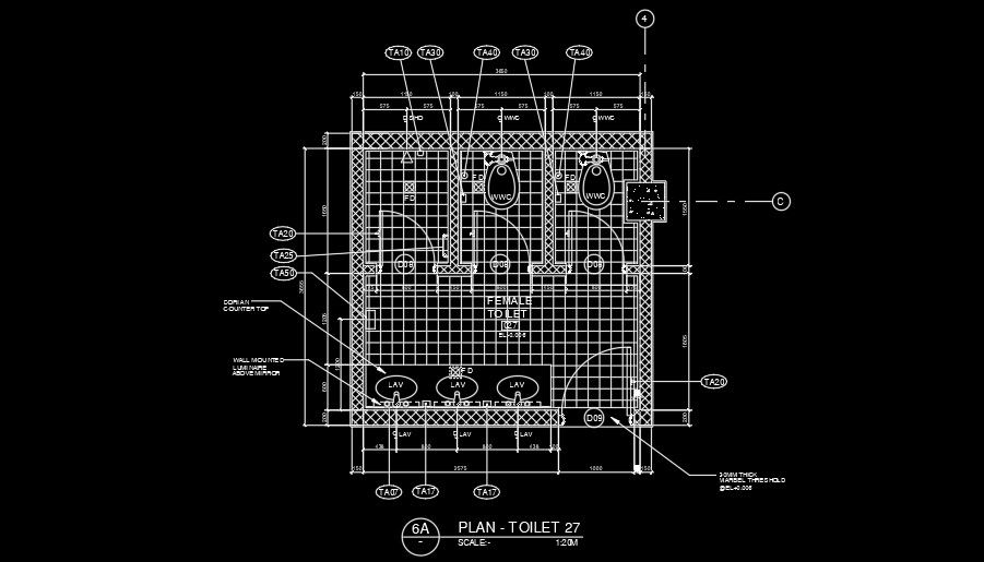 3750x3750mm female toilet plan is available in this AutoCAD file