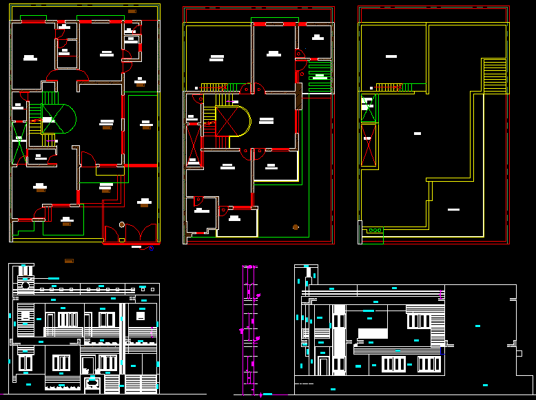Family House AutoCAD Design with Detailed Floor Plans and Elevations
