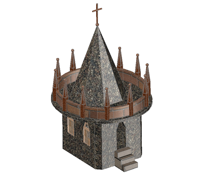 3D Church AutoCAD DWG Model with Marble Structure and Tower Design