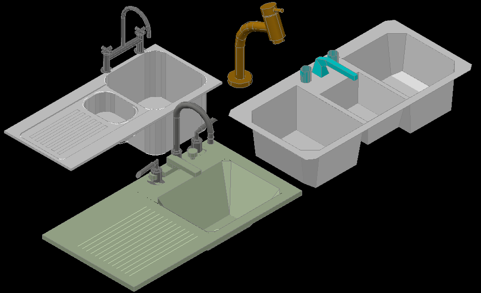3D Sanitary CAD Blocks DWG with Sink, Faucet, and Basin Designs