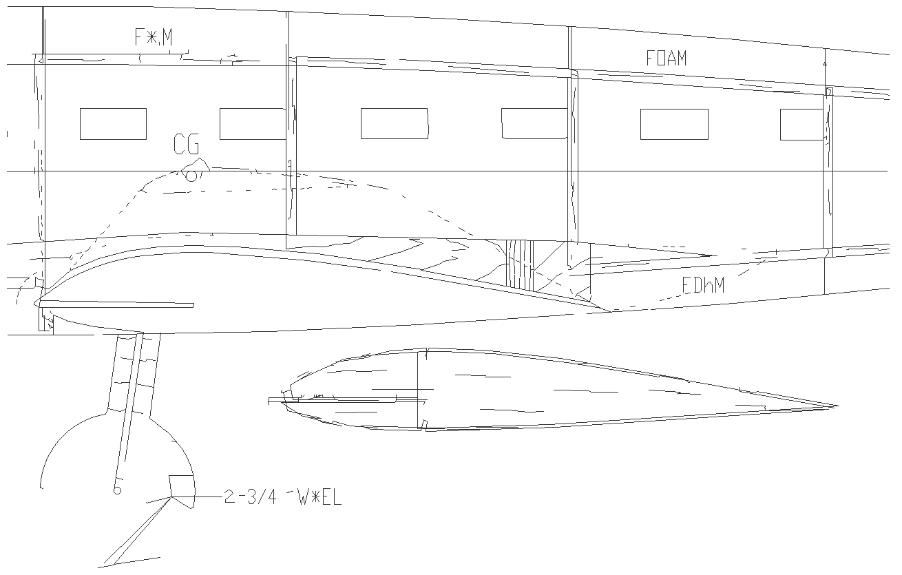 37in Wing Span Glider airplane plan view DWG AutoCAD drawing