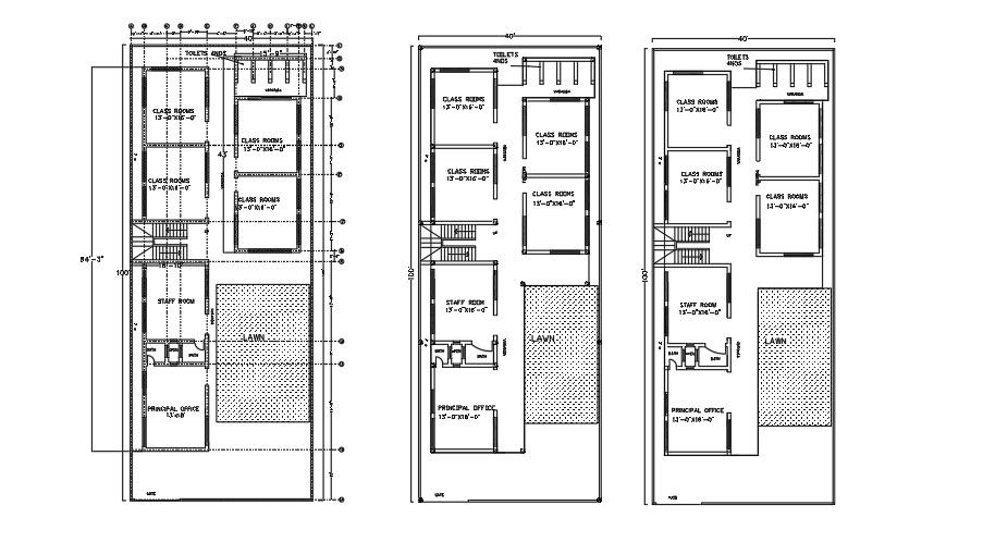 37’x100’ school plan AutoCAD drawing model