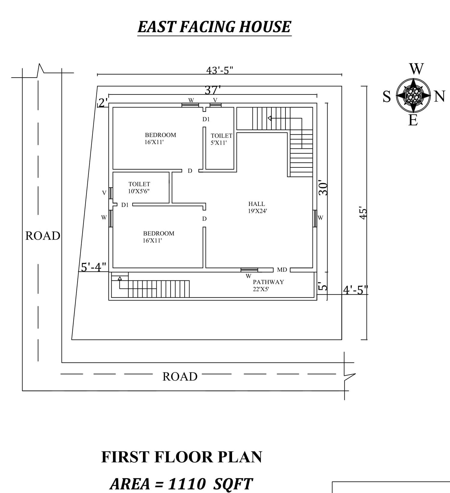 37'x30' East facing First floor House Plan As Per Vastu Shastra. Autocad DWG and Pdf file details.