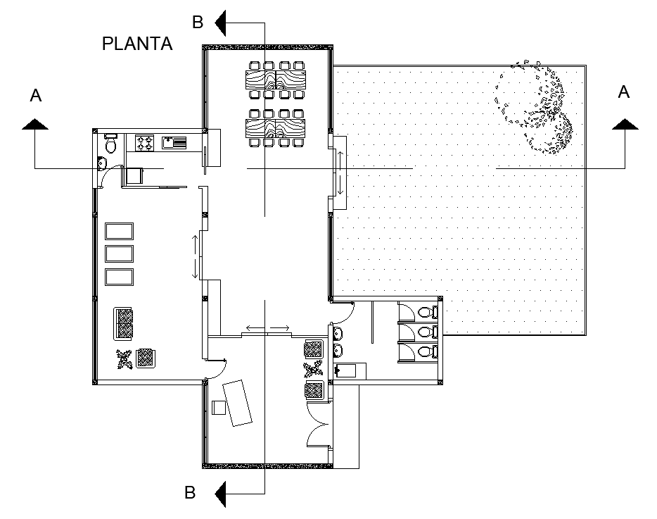 37’x32’ house plan is given in this AutoCAD drawing. Download now.