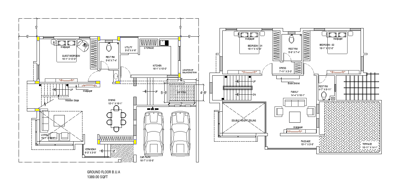 37’x38’ bungalow house plan is given in this Autocad drawing file.Download the Autocad file.