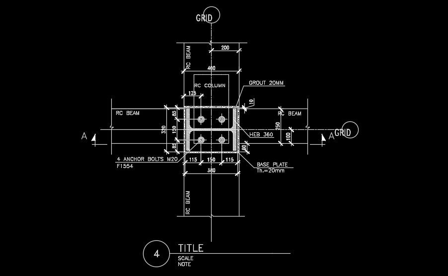 380x350mm column base plate detail drawing