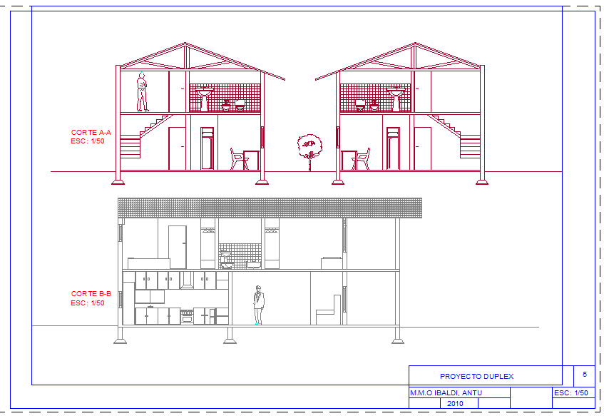 Modern Duplex Section Plan with Detailed 1 50 Elevation Drawings