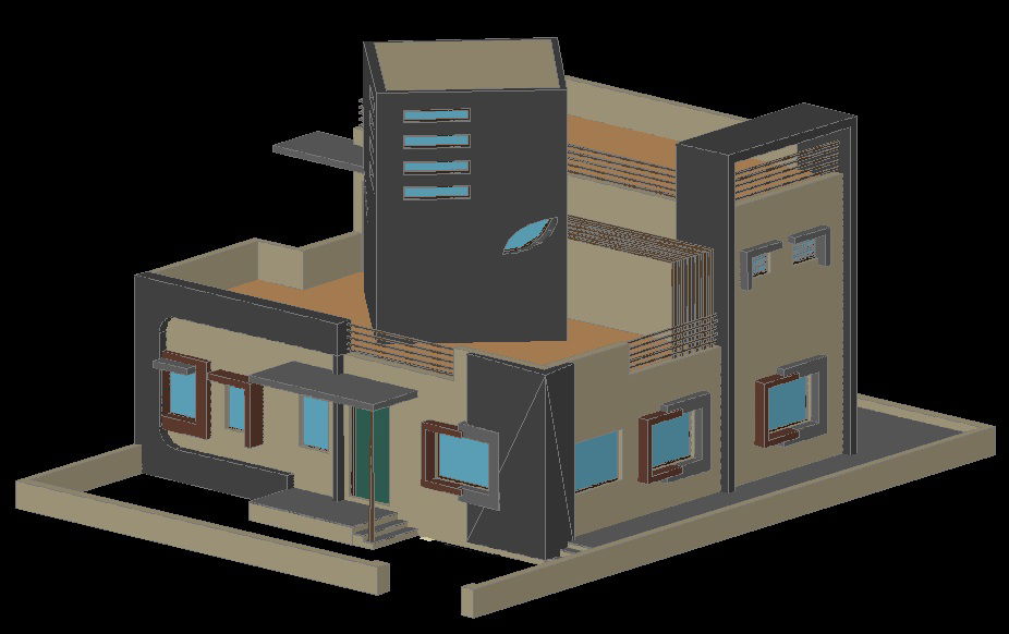 3D Bungalows CAD Drawing in AutoCAD for Modern Residential Design
