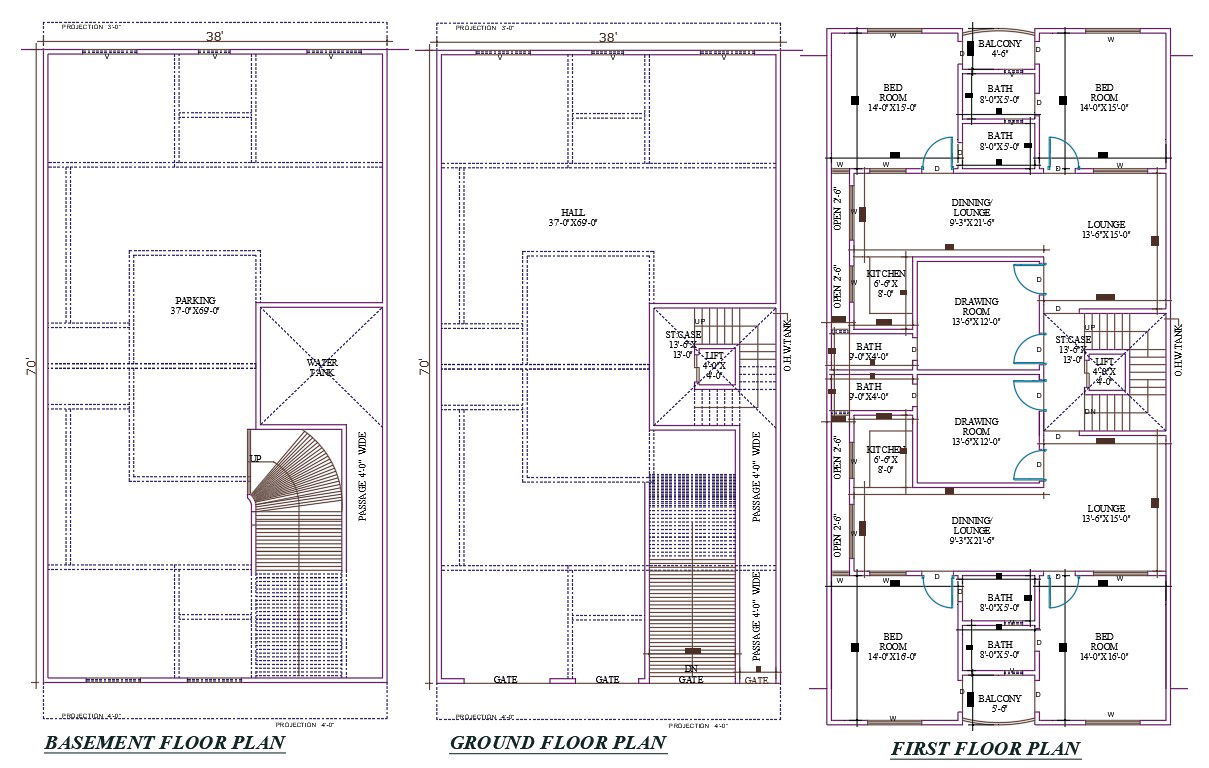 38' X 70' Apartment Plan With Description And Dimension Detail