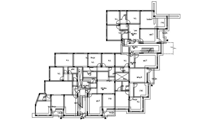 38x30 Meter Apartment Double Line Plan DWG File Download