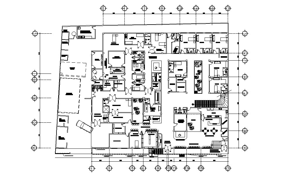 38x32m hospital building plan is given in this 2D Autocad DWG drawing file. Download the 2D Autocad DWG drawing file.